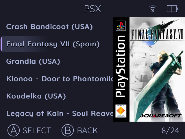 Game Selection Screen