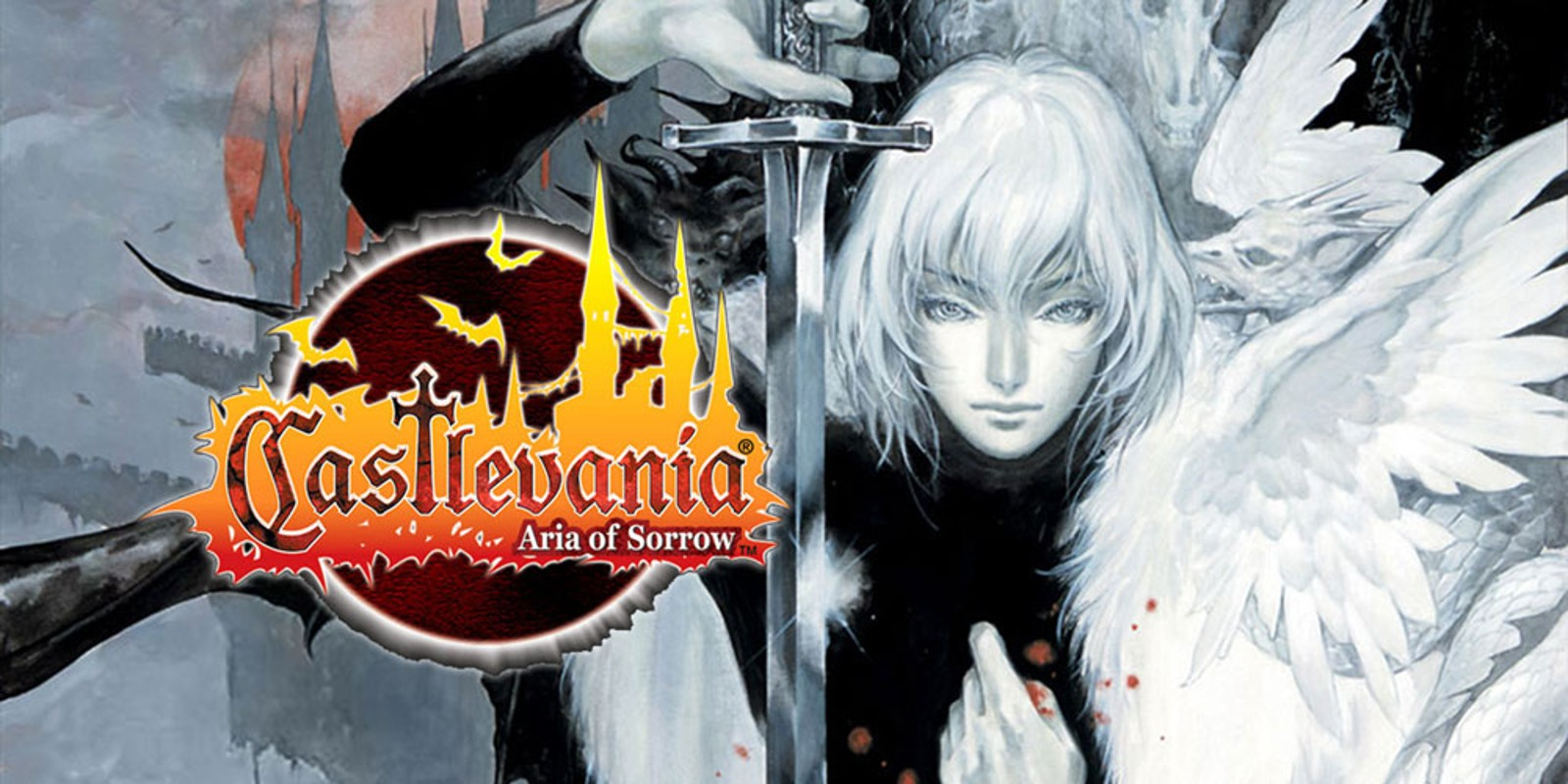 Art of the game, featuring Soma Cruz holding a sword downwards