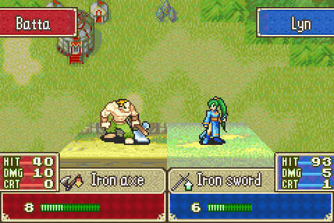 Lyn gets a critical hit and performs a super cool sword attack on some dude