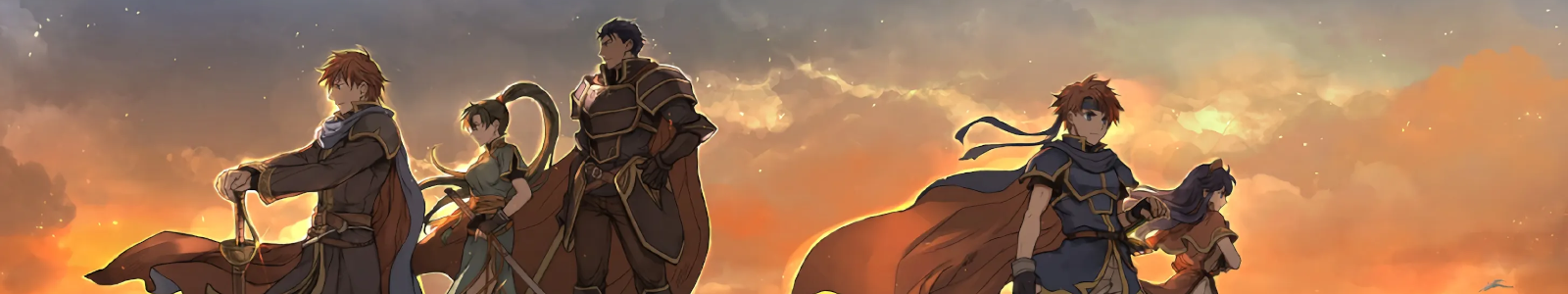 To the left, the three main characters looking at something off screen, to the right, their descendants looking at the opposite direction