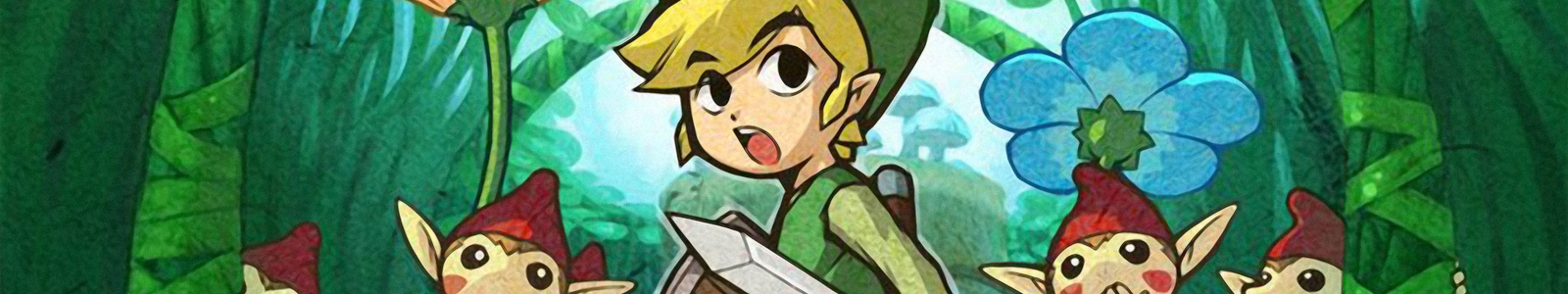 Link looking at something off-screen, Minish surround him and look at him curiously