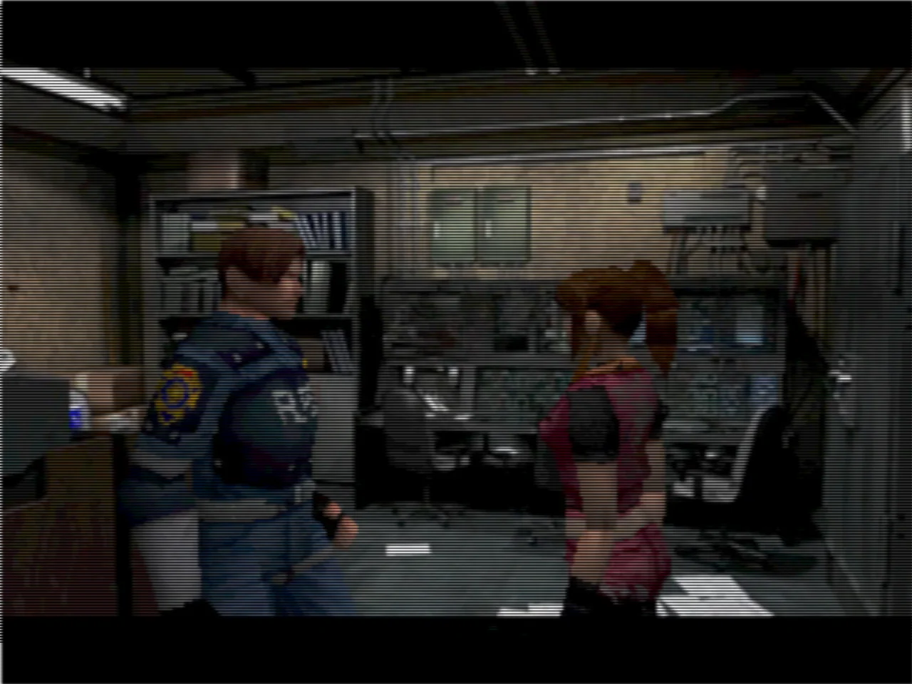 Leon and Claire find each other inside the police station