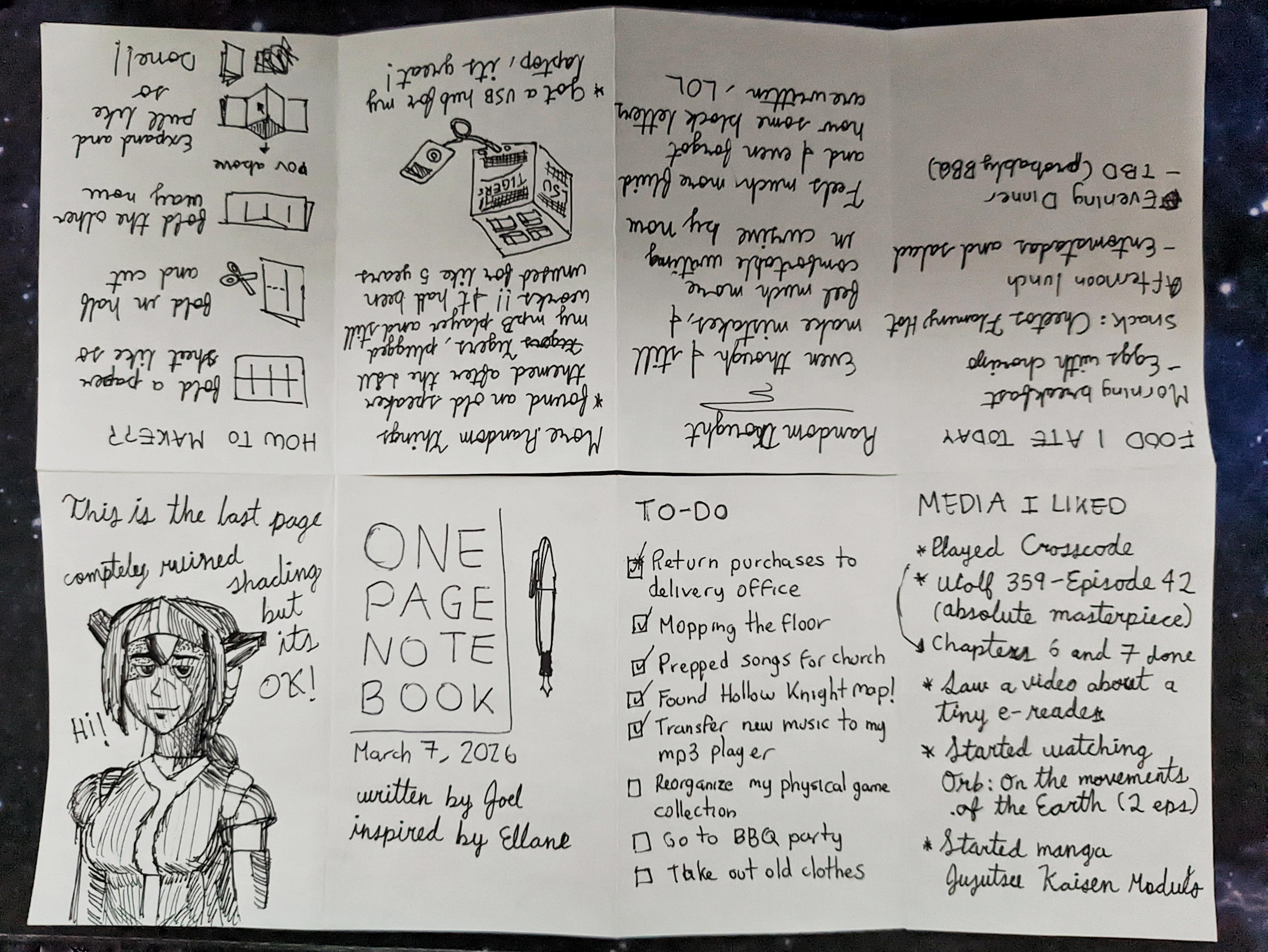 My complete one-page notebook