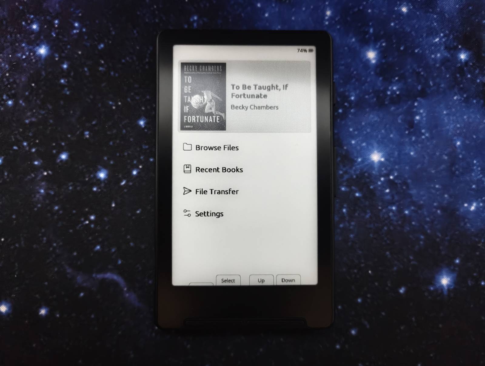The XTEINK X4 showing CrossPoint's main UI