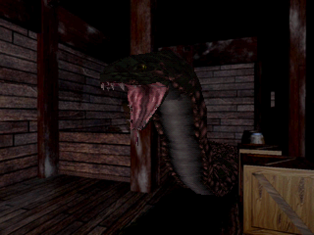 A giant snake eager to attack Jill