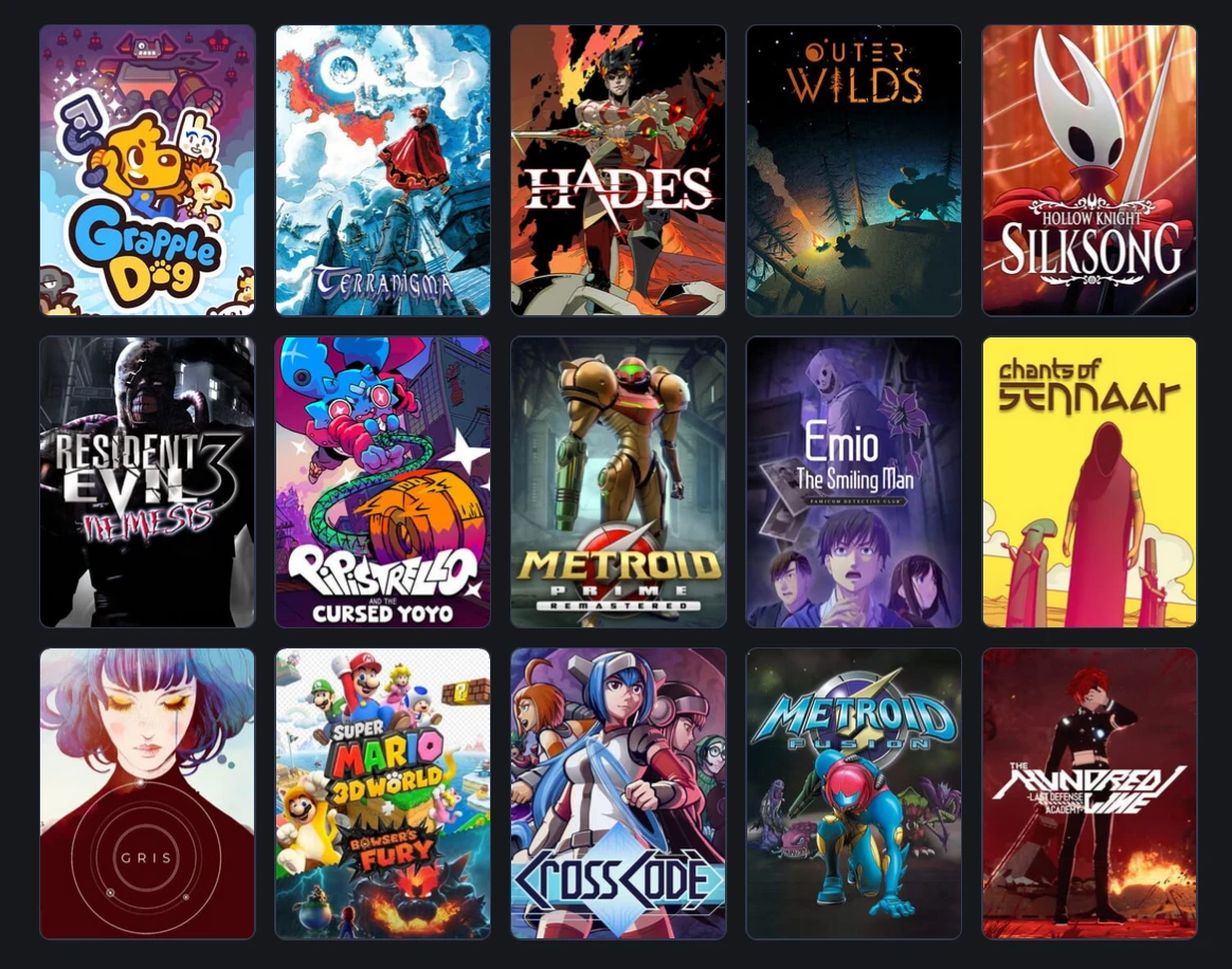 Grid of all the mentioned games