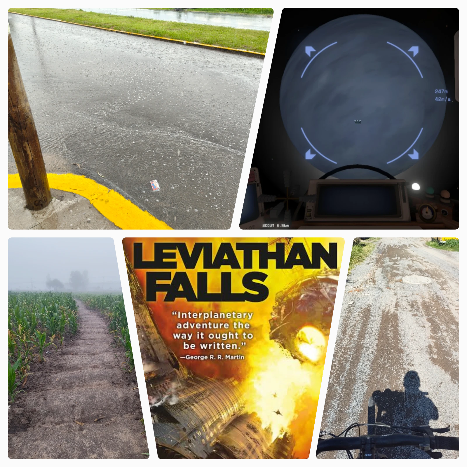 Rainy days, a weird moon, a foggy morning, a finished book, and a bike ride back home
